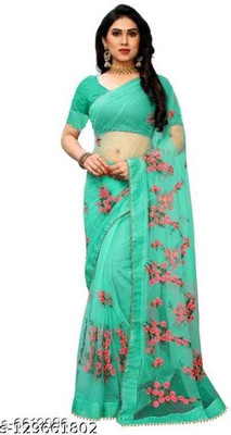 TANVI DESIGNER Embroidered Bollywood Net Saree(Light Green)