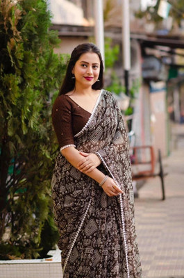 vdc Printed Bollywood Georgette Saree(Brown)
