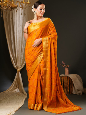 Sareemall Woven Banarasi Satin Saree(Yellow)