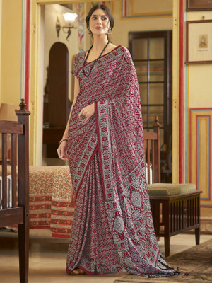 Divastri Printed Daily Wear Crepe Saree(Red)