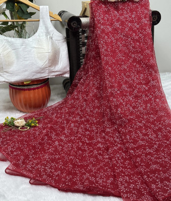 PATTARI Printed Bollywood Net Saree(Maroon)