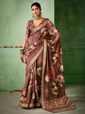 Sareemall Digital Print Daily Wear Tussar Silk Saree(Brown)