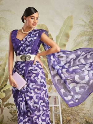 Rachna Printed Chanderi Cotton Blend Saree(Purple)