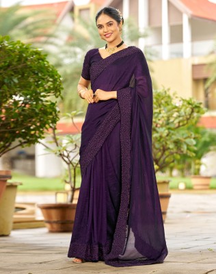 SIRIL Dyed, Embroidered, Embellished Bollywood Silk Blend Saree(Purple)