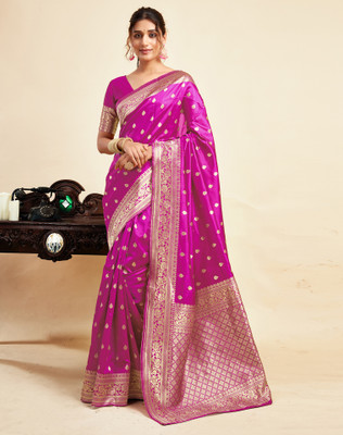 SIRIL Woven Banarasi Silk Blend, Jacquard Saree(Magenta)