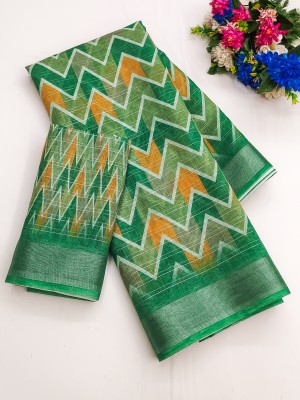 Drujha Self Design, Digital Print Jamdani Art Silk, Cotton Linen Saree(Green)