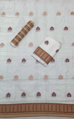 S P CREATION Woven Mekhela Chador Silk Blend Saree(White)