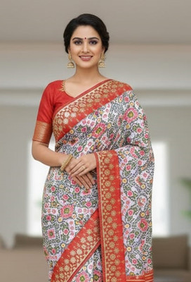 Anugrah Textile Embroidered Banarasi Lycra Blend, Chiffon Saree(White)