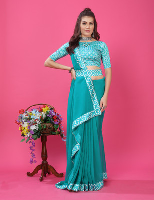 RHG Fashion Solid/Plain, Digital Print Daily Wear Georgette, Muslin Saree(Light Blue)