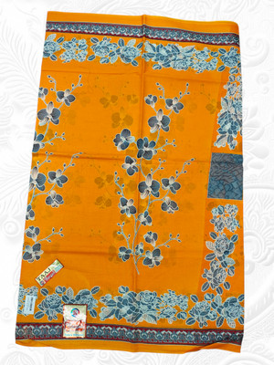 MAATARA TEXTILE AND COLLECTION Floral Print Bollywood Pure Cotton Saree(Yellow)