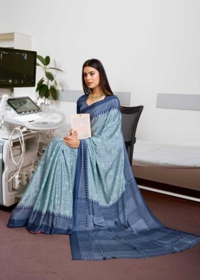 Ratan creation Printed Handloom Crepe Saree(Blue)