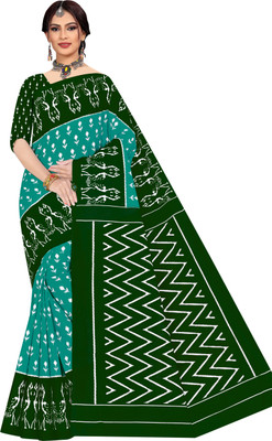 SARITA SAREES Printed Sambalpuri Pure Cotton Saree(Green)