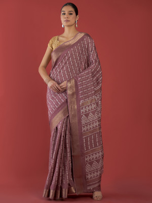 Winza Designer Geometric Print Daily Wear Cotton Silk Saree(Pink)