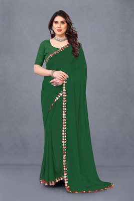 Herink Fashion Solid/Plain Bollywood Georgette Saree(Green)