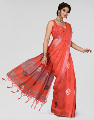 Nirvaan Printed Mysore Cotton Silk Saree(Orange)