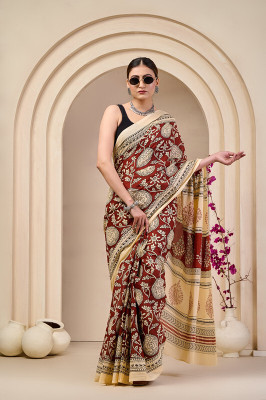 Shiv Shakti Emorium Printed Daily Wear Pure Cotton Saree(Maroon)