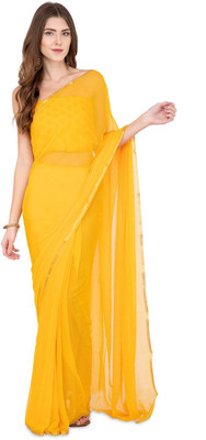 SainiVastra Self Design Bollywood Chiffon Saree(Yellow)