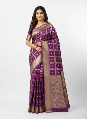 Radha Silk Saga Woven, Self Design Banarasi Georgette Saree(Purple)