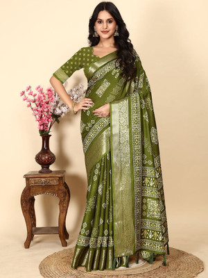 HouseOfCommon Woven Assam Silk Art Silk Saree(Green)