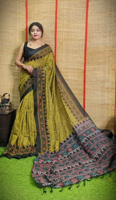 Joyguru Textile Printed Sambalpuri Cotton Blend Saree(Light Green)