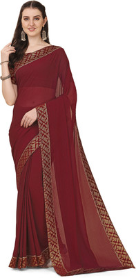 JS Clothing Mart Solid/Plain Banarasi Lace Saree(Red)