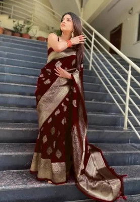 FEBART CREATION Embellished Banarasi Pure Silk Saree(Maroon)
