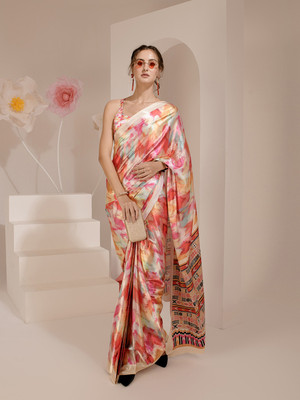 ELTIRE Floral Print Bollywood Satin Saree(Multicolor)