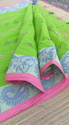 PRANATI ENTERPRISE Printed Handloom Pure Cotton Saree(Green)