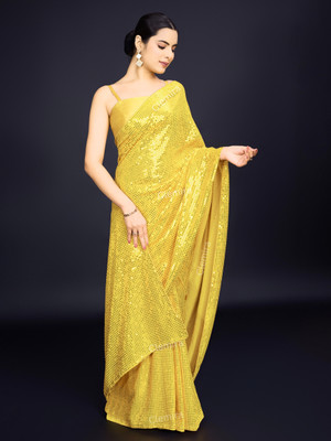 Divastri Embellished Bollywood Georgette Saree(Yellow)