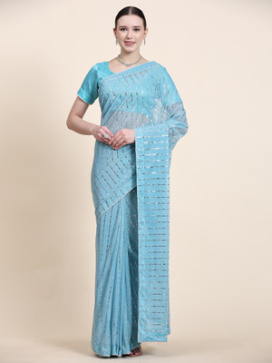 Jinapatel Dyed Bollywood Lycra Blend Saree(Blue)