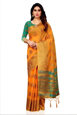 Gajal Self Design, Woven Kanjivaram Art Silk, Pure Cotton Saree(Orange)