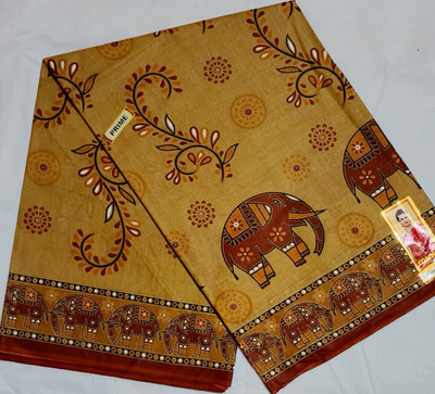 Minu Fashion Floral Print, Blocked Printed, Printed Bollywood Pure Cotton Saree(Red, Mustard)