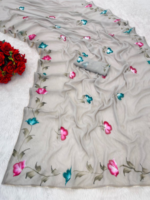 VINIT ENTERPRISE Floral Print Bollywood Georgette Saree(Grey)