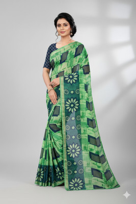 Ruhabs Printed Daily Wear Georgette Saree(Green)