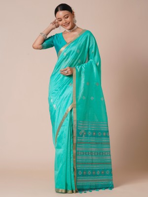 Sareemall Embellished Banarasi Silk Blend Saree(Light Blue)