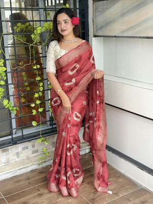 HouseOfCommon Tie-Dye, Printed Bandhani Viscose Rayon Saree(Red)