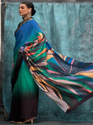 Sareemall Printed Chanderi Crepe Saree(Blue)