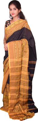 HouseOfCommon Self Design Tant Handloom Pure Cotton Saree(Black)