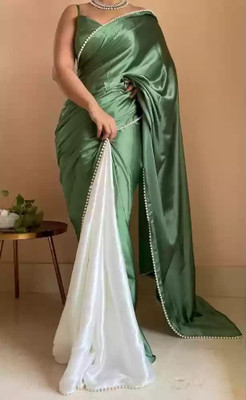 Suali Solid/Plain Bollywood Satin Saree(Green)