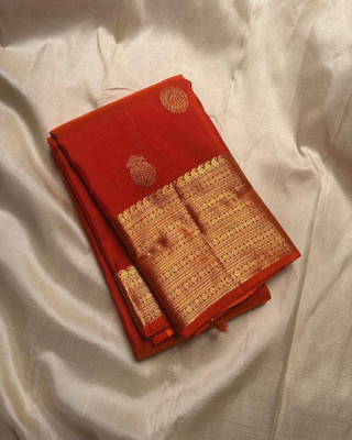 GATISHVAM TEXTILE Temple Border Banarasi Art Silk Saree(Orange)