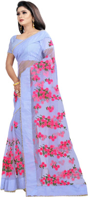 RE Renny Enterprise Embroidered Bollywood Net Saree(Light Blue)