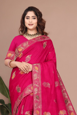 Bindi Woven, Self Design Banarasi Viscose Rayon Saree(Pink)