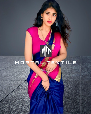 Mortal Textile Printed Handloom Cotton Silk Saree(Silver)