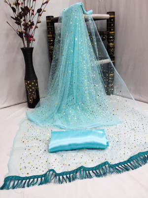 color bucket Polka Print Bollywood Net Saree(Light Blue)