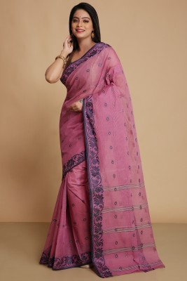 WoodenTant Woven Tant Pure Cotton Saree(Pink)