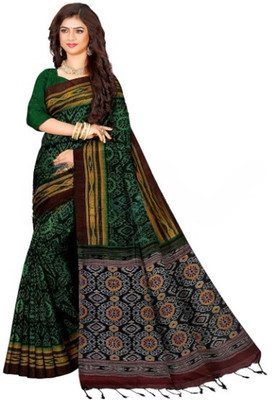 Joyguru Textile Printed Sambalpuri Cotton Blend Saree(Green)