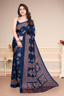 SuperLaxmi Geometric Print Bollywood Chiffon, Georgette Saree(Dark Blue)