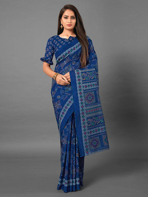 ANOUK Printed Baluchari Silk Blend Saree(Dark Blue)