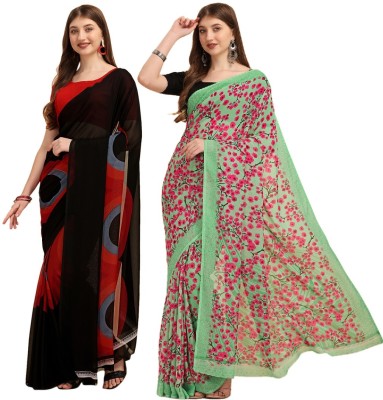 Dori Floral Print Daily Wear Georgette Saree(Pack of 2, Multicolor)