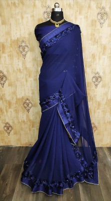 Divastri Self Design, Embroidered Bollywood Georgette Saree(Blue)